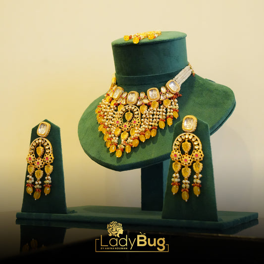 Mate Polish Gold Pachi Kundan Necklace Set