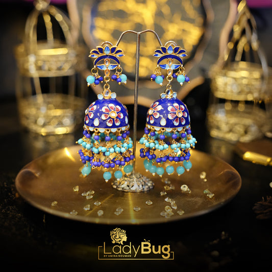 Kundan Jhumka with Meena in blue color