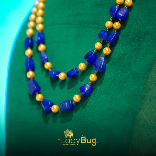 Sapphire Mala with Pearls, Double Layers