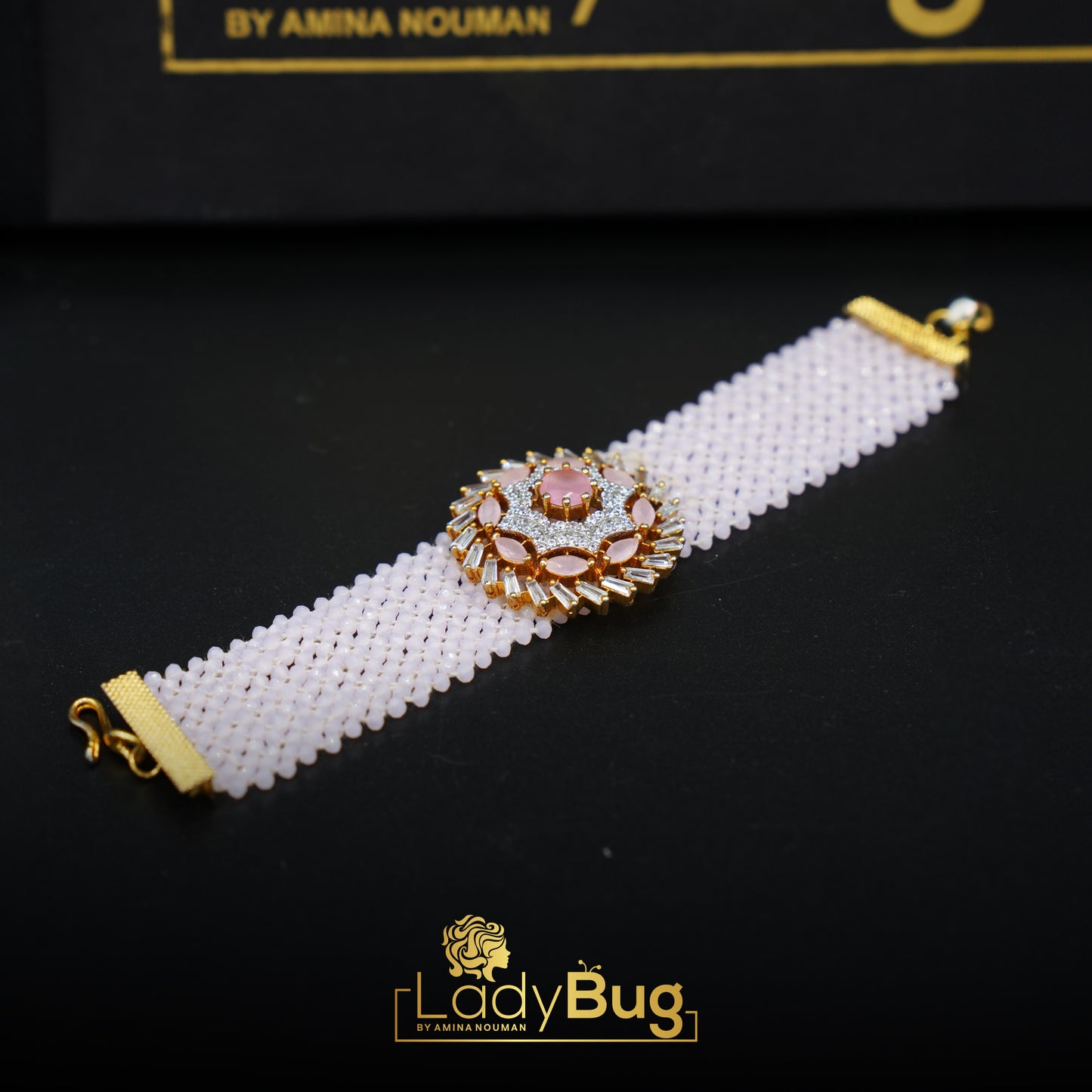 Gold-plated Chain Bracelet with Zircon and powder pink color