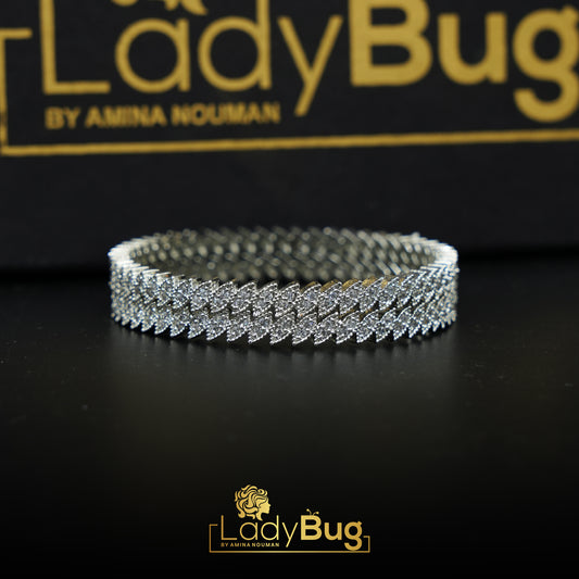 rhodium-plated, diamond-cut bangles