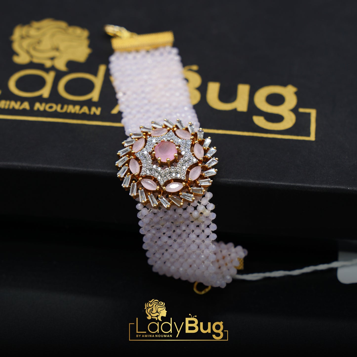 Gold-plated Chain Bracelet with Zircon and powder pink color