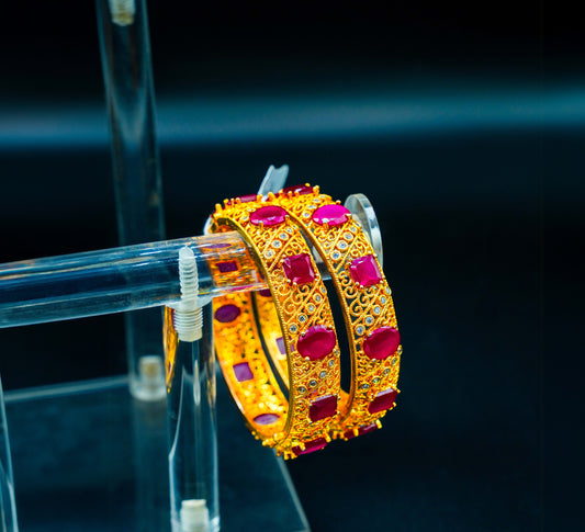 Gold-Plated Kara Pair with Ruby Stones