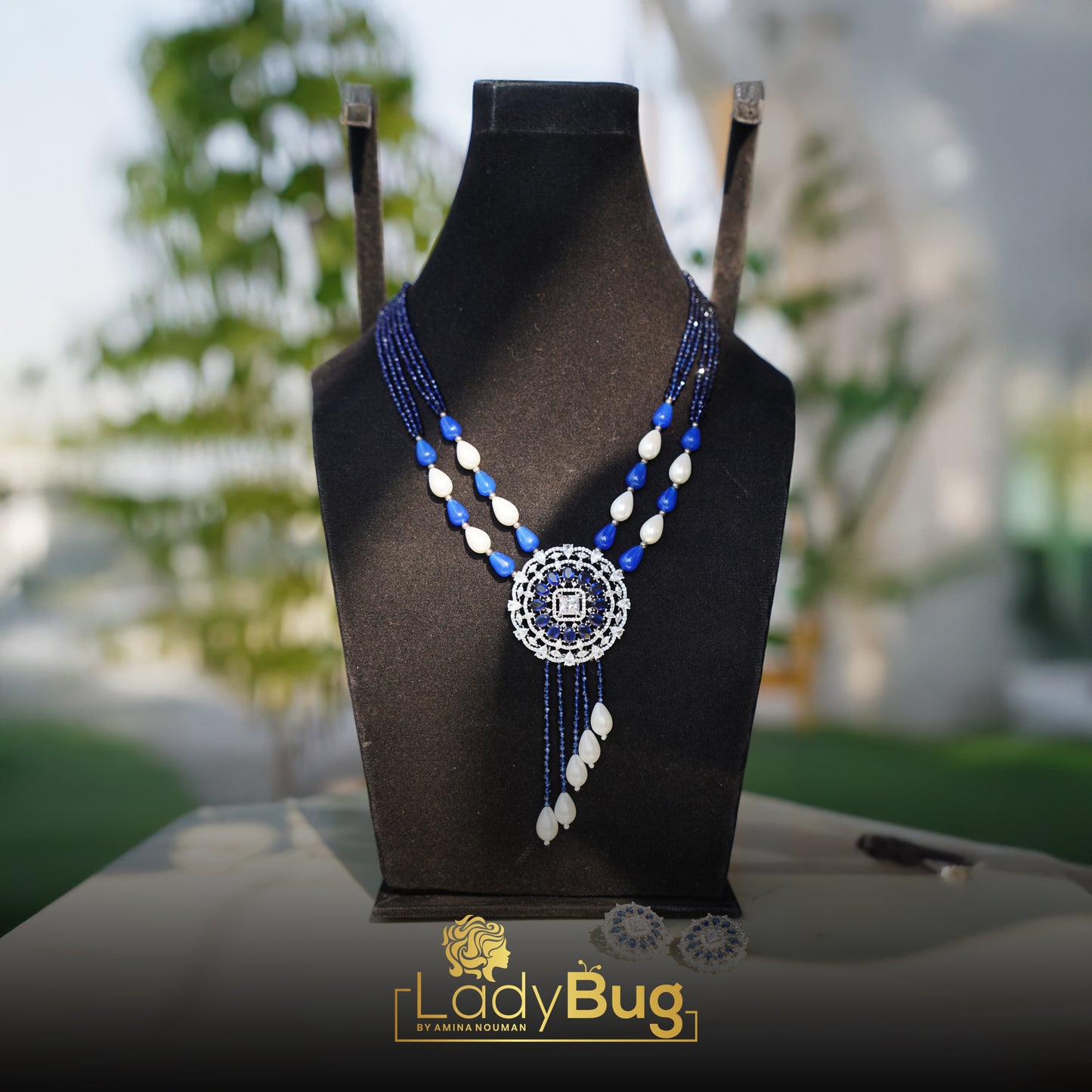 Mala Set Blue Stone With White Pearls