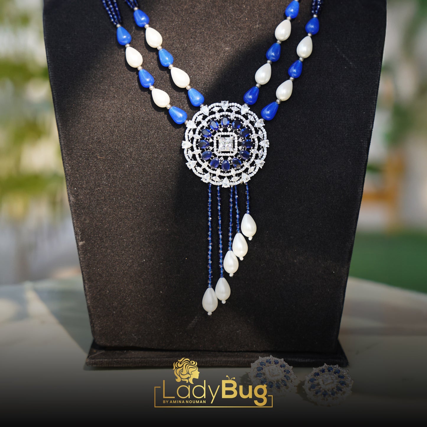 Mala Set Blue Stone With White Pearls