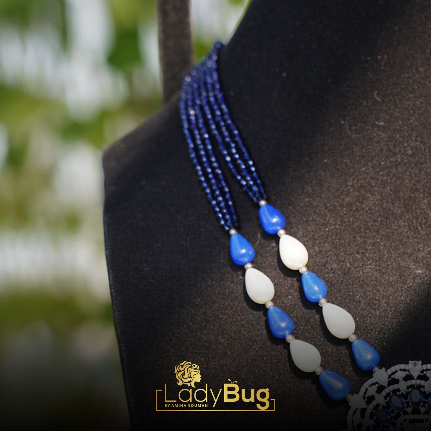 Mala Set Blue Stone With White Pearls