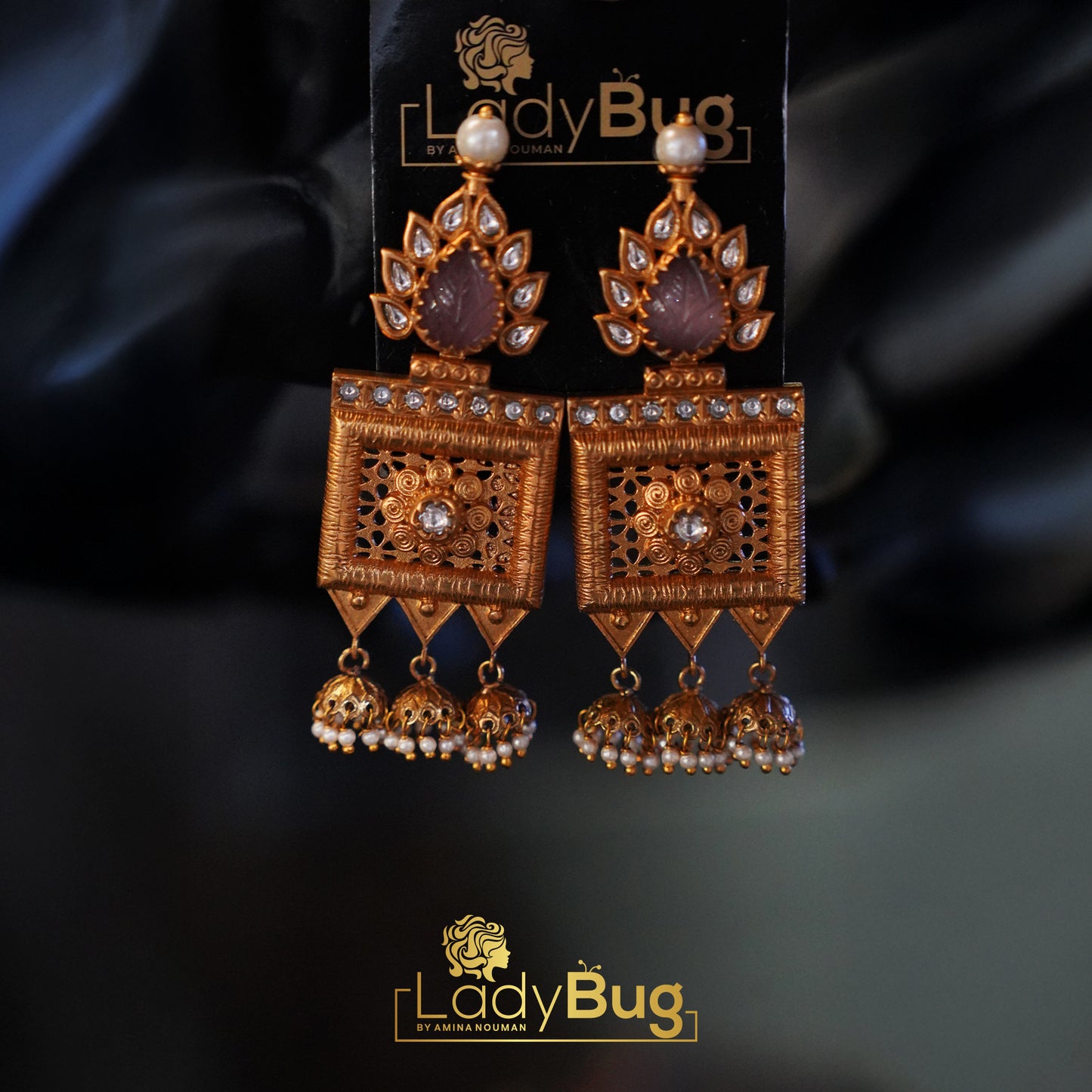 Tayani Kundan Mala Set with Carved Pink Stone